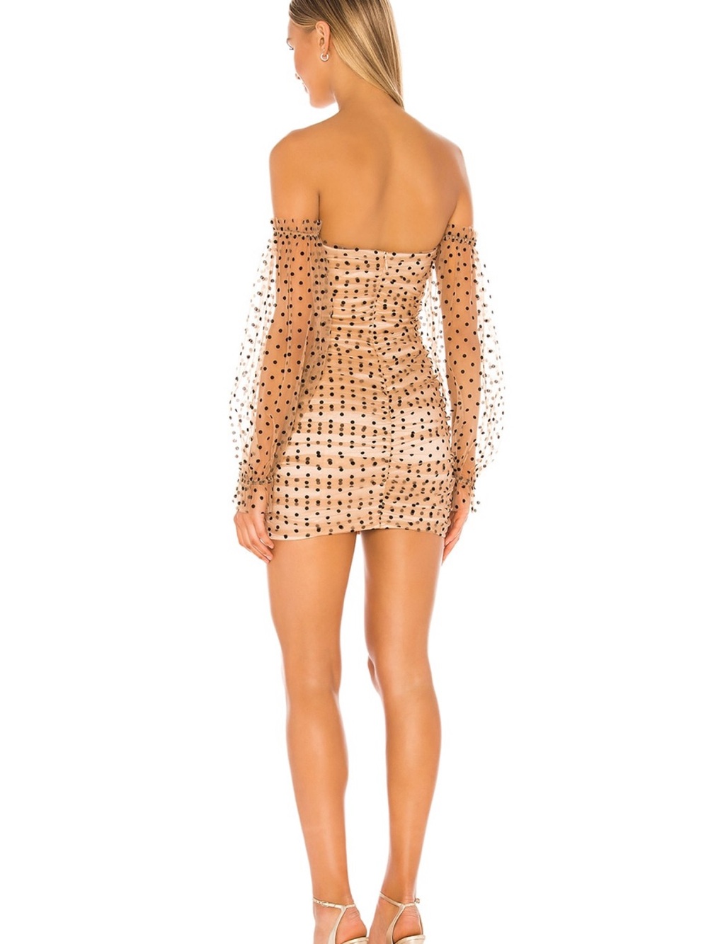 MAJORELLE Nude Mini Dress with Black Polka Dots